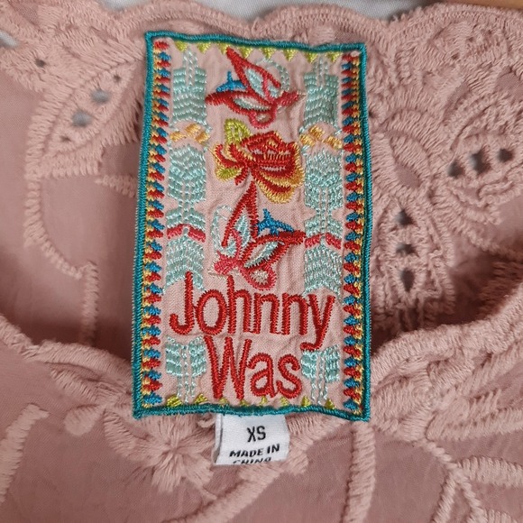 Johnny Was Tunic Shirt Womens XS Pink Embroidered Boho Peasant Top Floral Lace - Picture 15 of 16